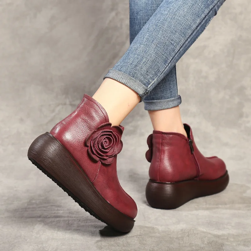 2021 Winter booties Women Boots Vintage Genuine Leather platform Shoes Round Toe Shoes Fashion Ladies Ankle Boots for Women