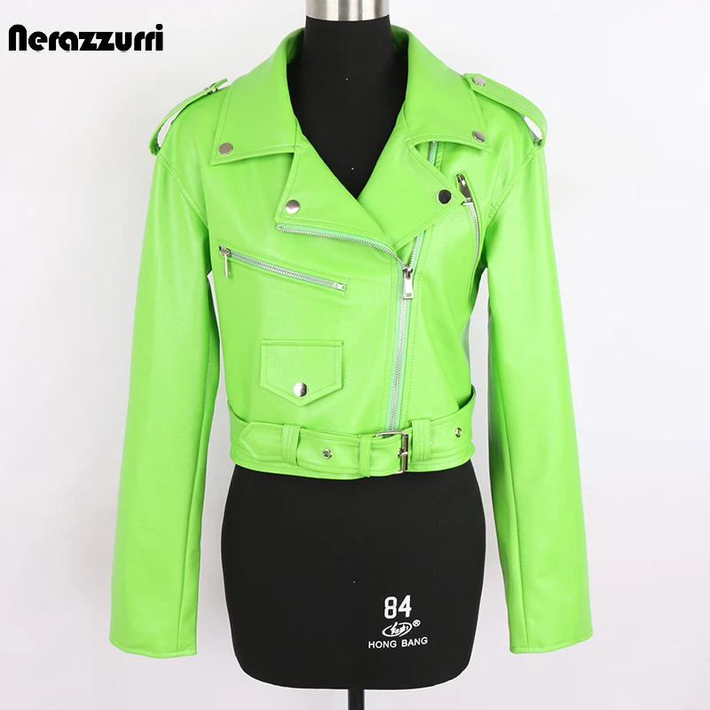 Nerazzurri Lente Herfst Kort Groen Roze Stijlvol Kunstleer Bikerjack Dames Rits Lange Mouw Mode 2022 5xl 6xl 7xl