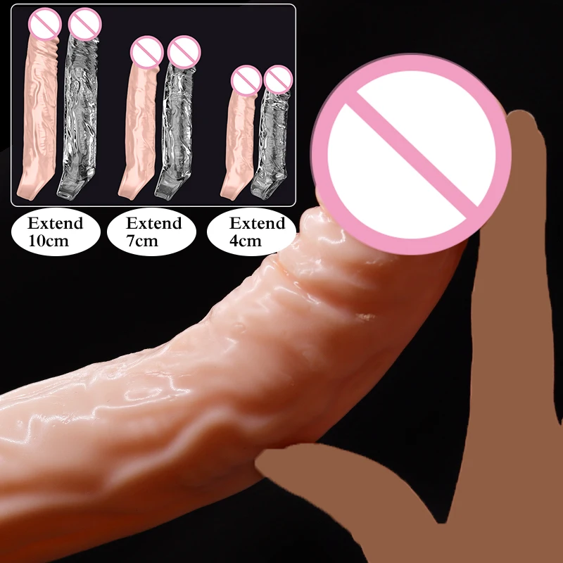 Extensor de manga de pene reutilizable, condones reutilizables, Juguetes sexuales para hombres, ampliador de pene, transparente/Carne, 4 cm, 7 cm,