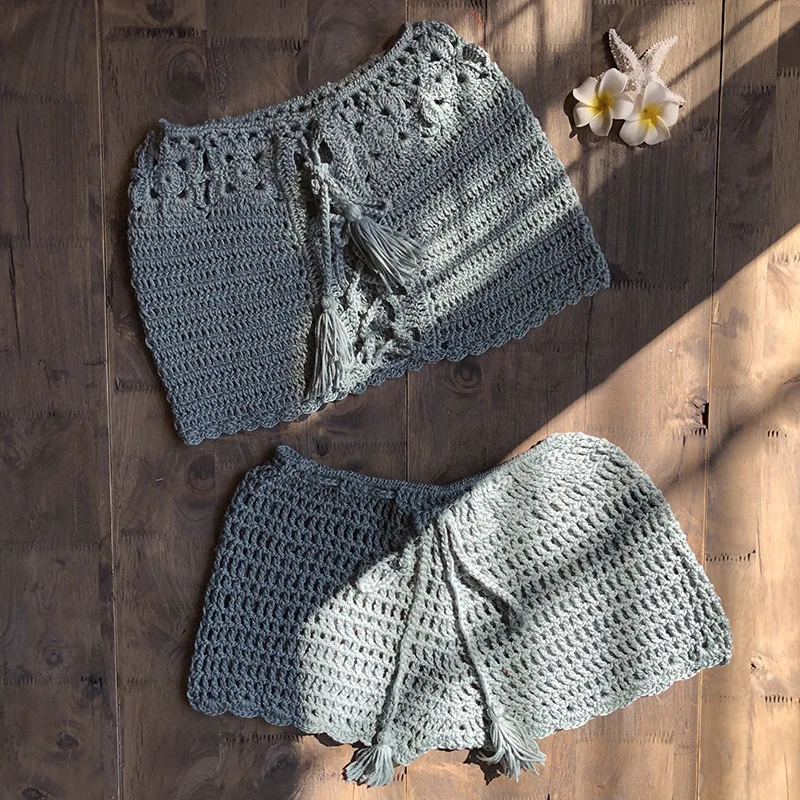 Bikini de ganchillo de punto Sexy para mujer, traje de baño brasileño, conjunto de Bikini sin tirantes con cordones, ropa de playa, trajes de baño