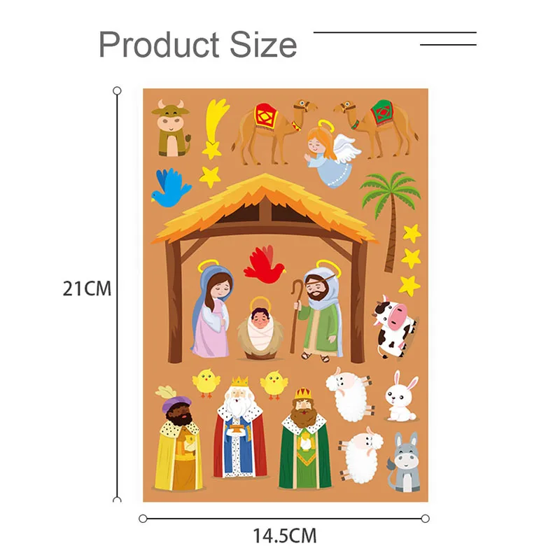 4-24 Sheets Nativity Stickers For Kids DIY Puzzle Games Toys Children Make a Nativity Scene Stickers Funny Christmas Craft Gifts