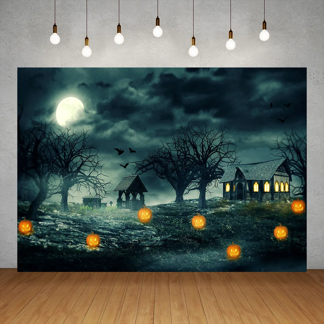 Halloween Backdrops Pumpkin Lantern Spooky Haunted house Baby Children Party Photography Backgrounds For Photo Studio Photophone