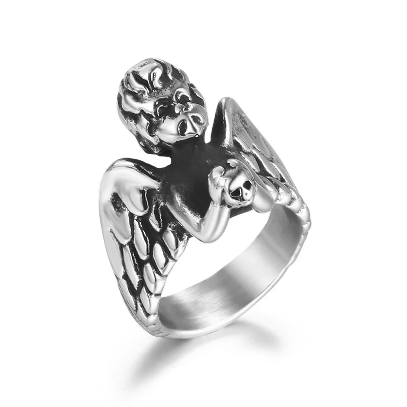 Fashion Angel Wing Ring Titanium Steel Ring Men's and Women's Cyclists Lucky Jewelry Accessories Cocktail Ring