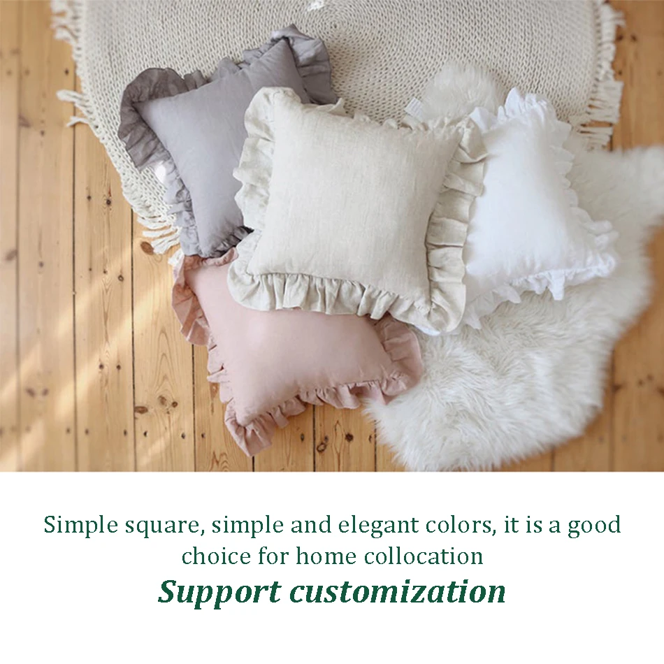 100% Linen Ruffle Pillowcases,Soft and Comfortable Cushion Cover,Home Decor Sofa Pillows,Living Room Couch Ornament