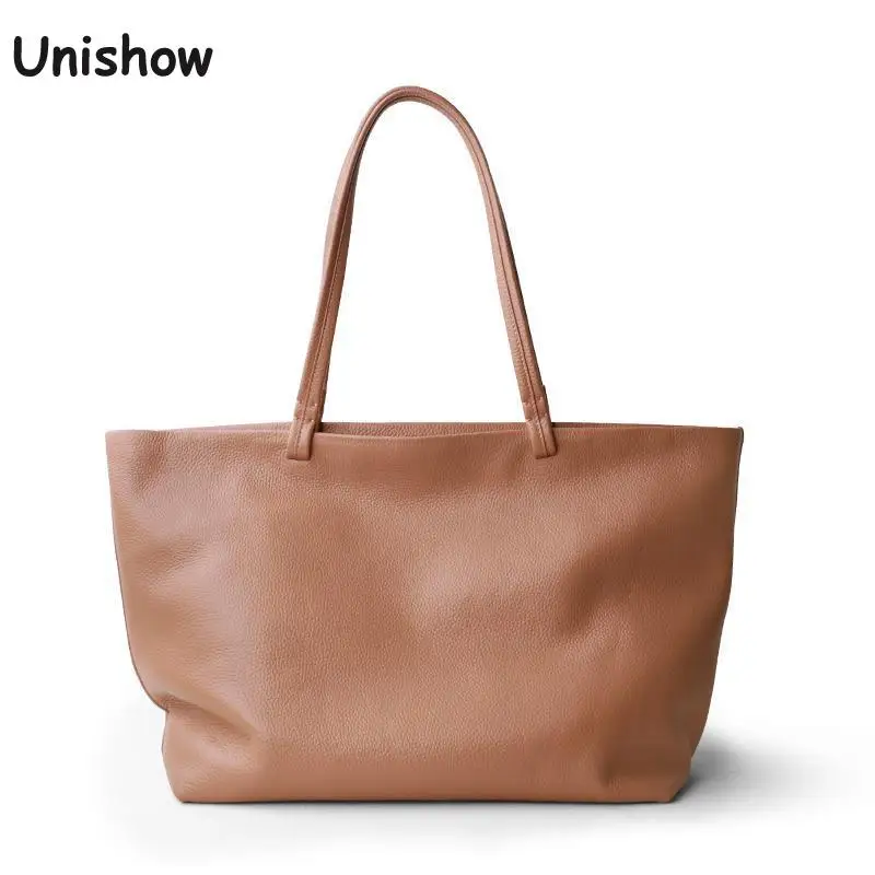 Genuine Leather Women Totes Bag Simple Casual Leather Shoulder Bag Women Large Female Handbag Luxury Brand Cowhide Shopping Bag