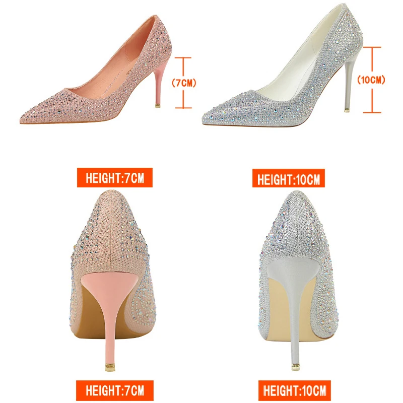 BIGTREE Shoes Rhinestone Woman Pumps Fashion Wedding Shoes Women Basic Pump Stiletto Heels 10cm 7cm Heeled Shoes High Heels