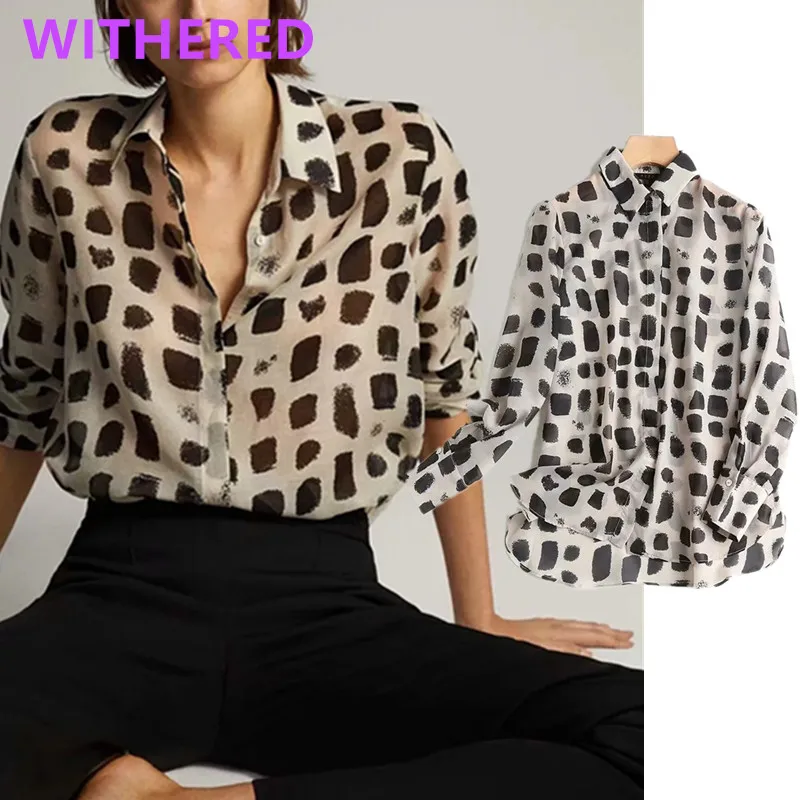 Maxdutti england office lady polka dot elegant silk blusas mujer de moda  2021blouse women simple shirt womens tops and blouse