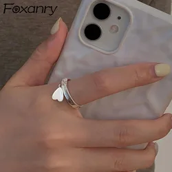 FOXANRY Silver Color Finger Rings for Women New Trendy Elegant Charming Creative Sweet LOVE Heart Pendant Party Jewelry