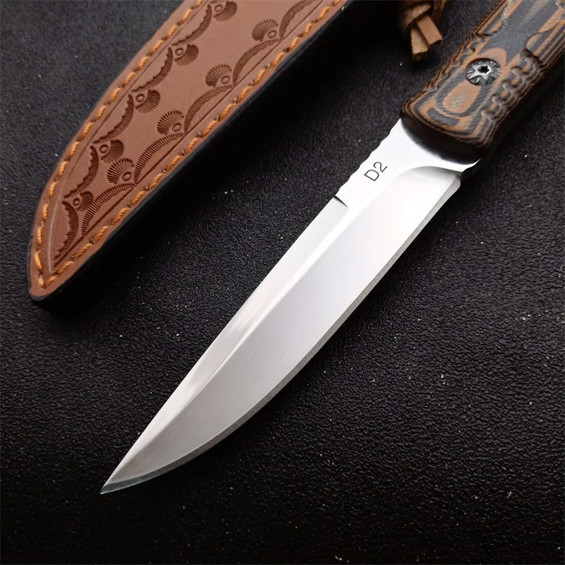 TRSKT D2 Hunting Survival Knives,Camping Knives,Outdoor Knife,Edc Tool Fulltang G10 Handle With Leather Sheath Dropshipping