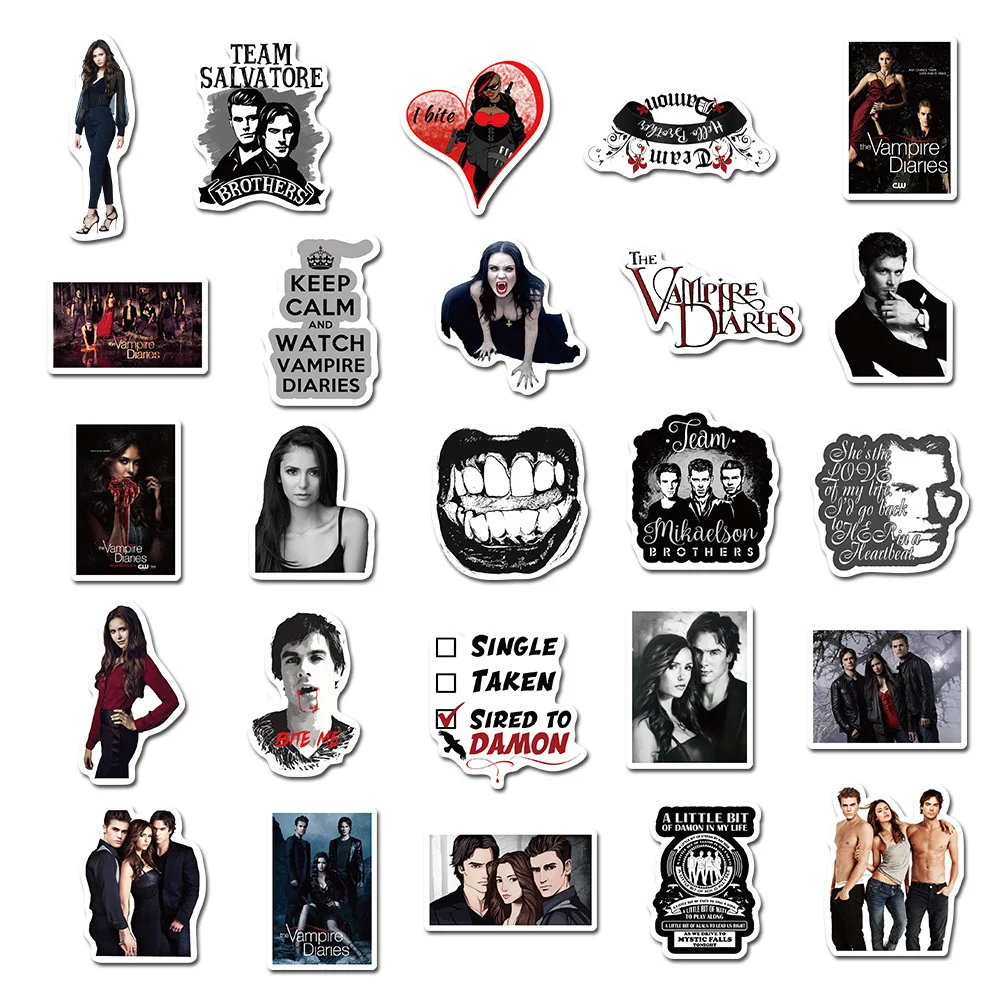 10/30/50PCS Popular American Drama Vampire Diaries Graffiti Waterproof Sticker Suitcase Notebook RefrigeratorSkateboardWholesale