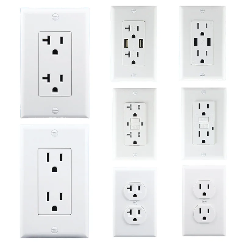 White American 2way PC Panel Outlet Wall socket 120 type double US Receptacle NEMA 5-15R 5-20R power socket 114x70mm 15A 20A