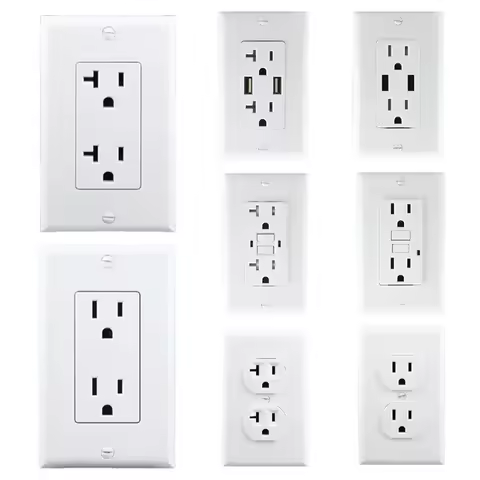 1pcs White America 2way PC Panel Outlet Wall socket 120 type double US Receptacle NEMA 5-15R 5-20R power socket 114x70mm 15A 20A