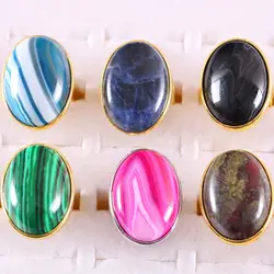 Finger Ring Natural Stone Oval CAB Cabochon Bead Crystal Opal Rhodonite Malachite Howlite Onyx Adjustable Ring For Woman Man