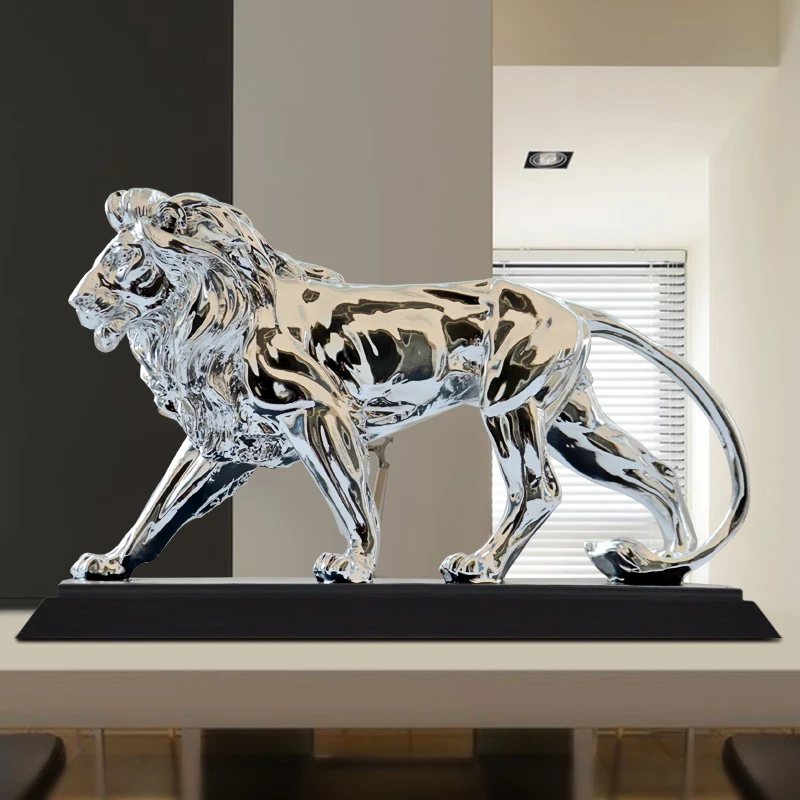 

AFRICAN FEROCIOUS LION SCULPTURE STATUE SILVER DOMINEERING ANIMAL LION HOME FURNISHINGS DECORATION