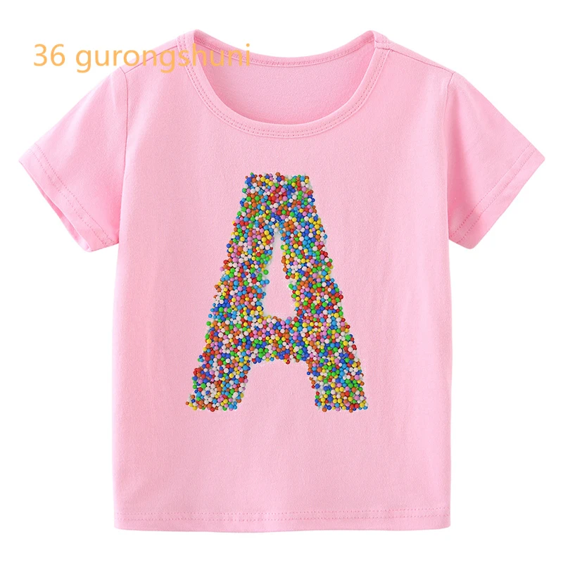 Camiseta de dibujos animados para niña, ropa con letras de arcoíris A G M, camisetas rosas coloridas, ropa para niños, camisetas para niños