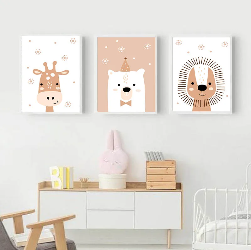 Woodland Animal Wall Art Canvas Nursery Painting Lion Giraffe Poster Print Nordic Kids Decorative Picture Children Bedroom Decor