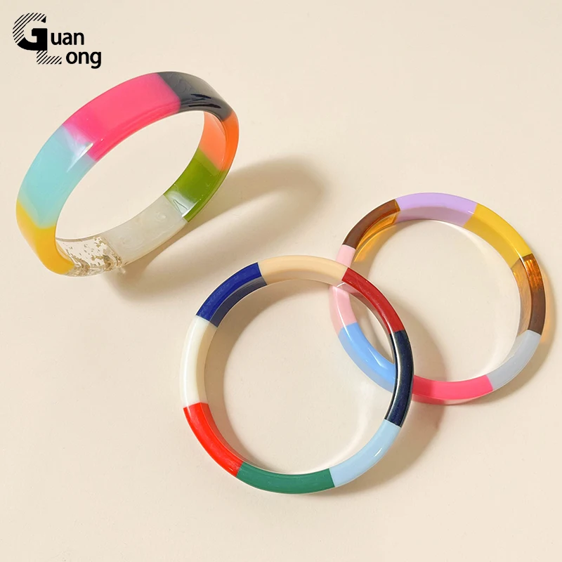 GongLong Colorful Trendy Round Bangle Bracelets for Women Fashion Jewelry Acrylic Geometric Cuff Bangles Designer Simple Gifts