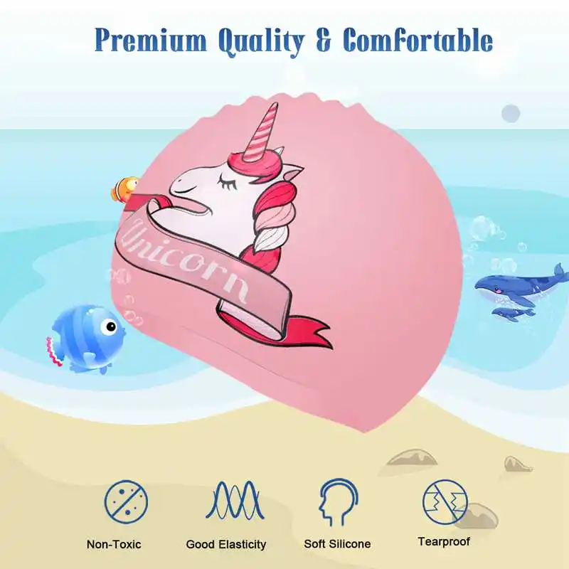 Cartoon Kids Swimming Goggles Unicorn Shark Swimming Cap Storage Bag Anti-Fog Waterproof Silicone Kids Glasses for Boy Girl Gift