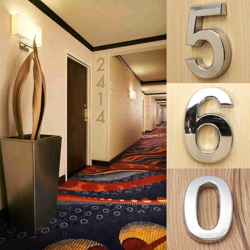 3D Digits 0-9 House Number Sign Self Adhesive Address Digit Sticker Plate Numeral Door Plaque for Home Hotel Decor