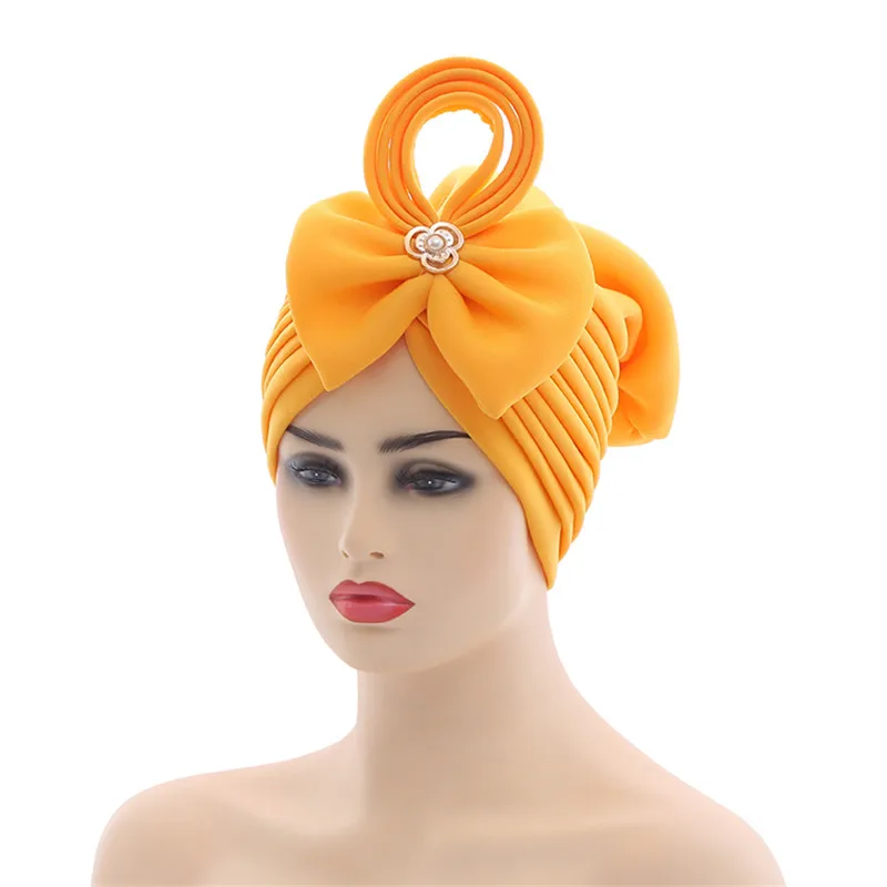Handgemachte nigerianische Hochzeit Gele afrikanische Auto Gele Headtie muslimische Turban Kappe arabische Indien Hut weibliche Kopf Wraps Turbante Mujer – Detail 9