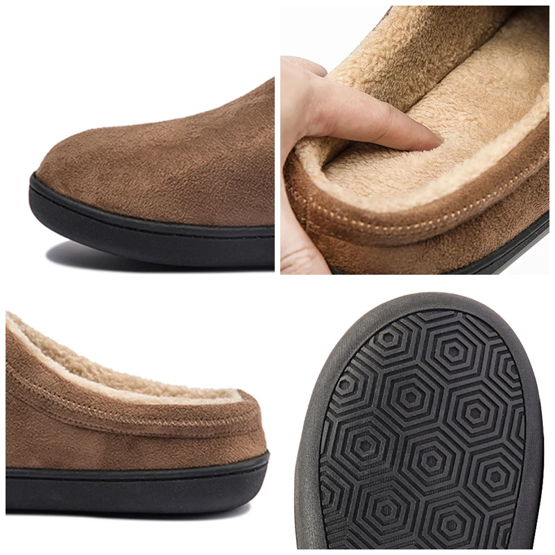 BOREE Classic Home Slippers for Men Winter Suede Short Plush Man Slippers Non Slip Bedroom Slipper Couple Soft Indoor Shoes Male