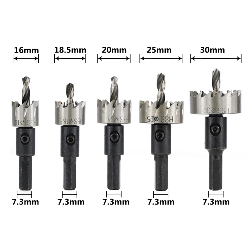 

5pcs 16-30mm High Speed Steel Hole Opener Saw Cutter Core Drill Bit Wood/Metal Set