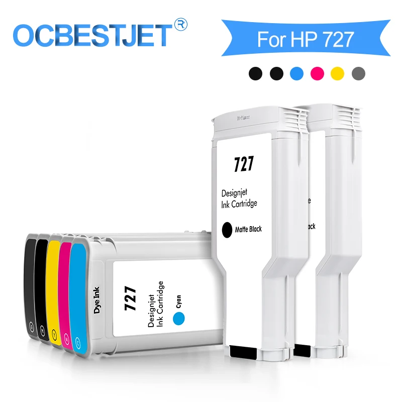 OCBESTJET For HP 727 Compatible Ink Cartridge DesignJet T920 T930 T1500 T1530 T2500 T2530 Printer (PK C M Y GY MK MK 7 Pack)