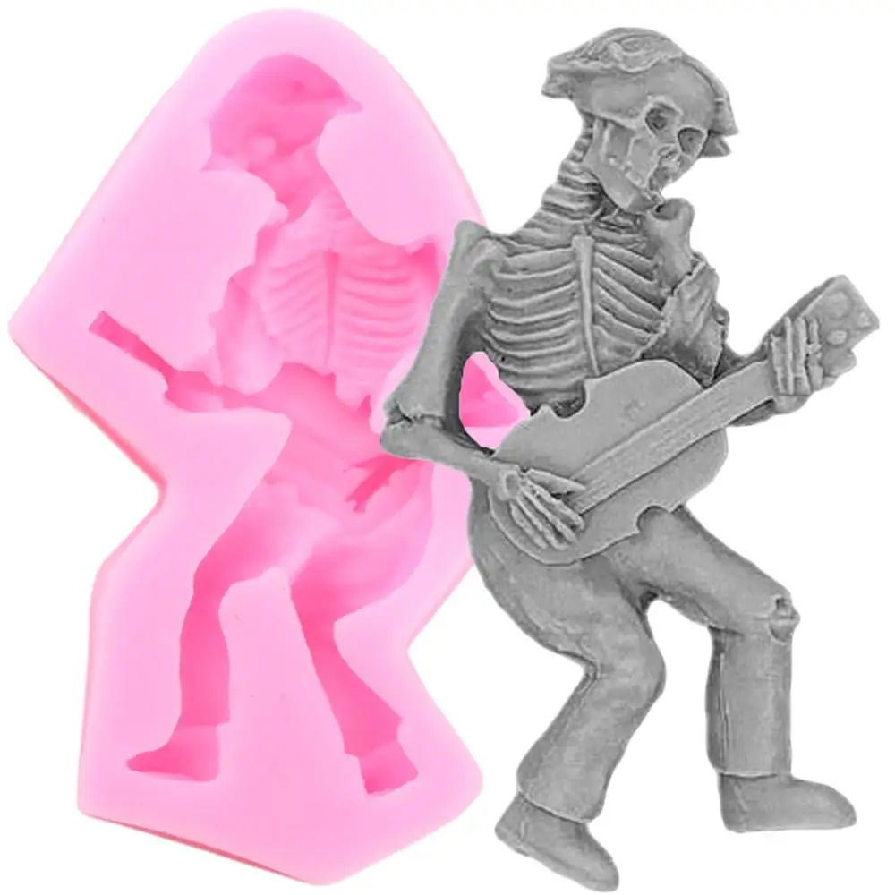 DIY Halloween Skeleton Skull Silicone Molds Musical Instrument Fondant Cake Decorating Tools Chocolate Candy Clay Moulds