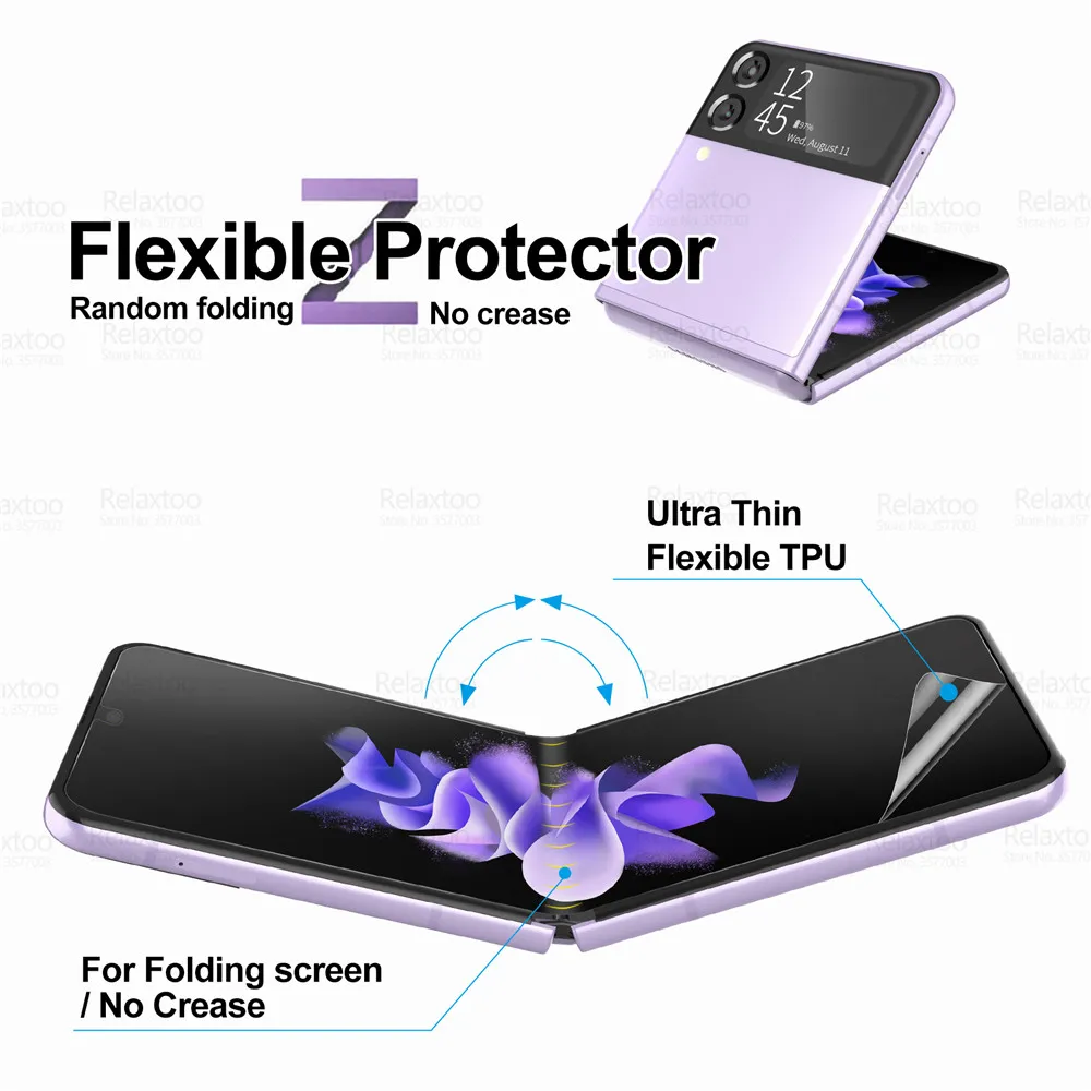 3pcs Full Curved Hydrogel Film For Samsung Galaxy Z Flip 3 4 5 ScreenProtector ZFlip3 Flip5 Phone Soft Protective Film Not Glass