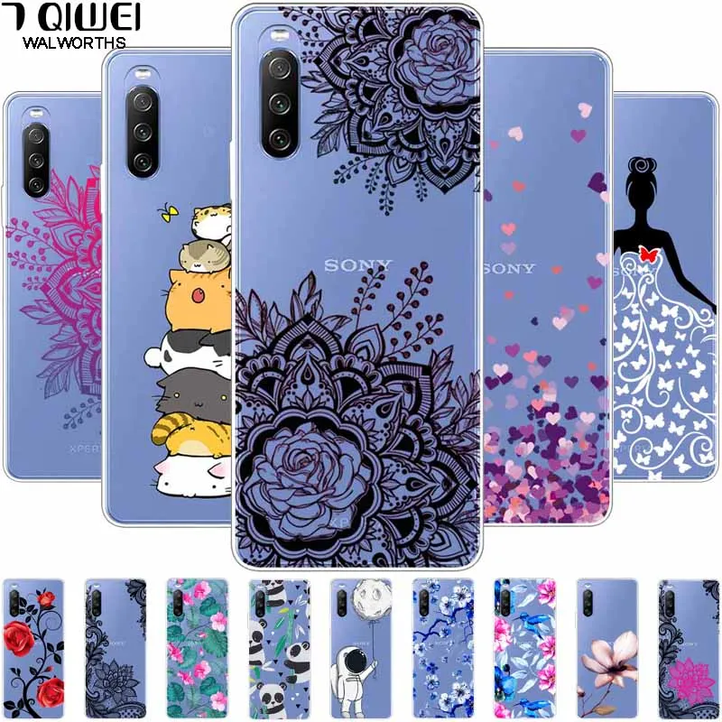 For Sony Xperia 10 III Case Clear Soft TPU Back Cover for Sony Xperia 10III Flower Cases Girl Silicone Transparent SO-52B SOG04