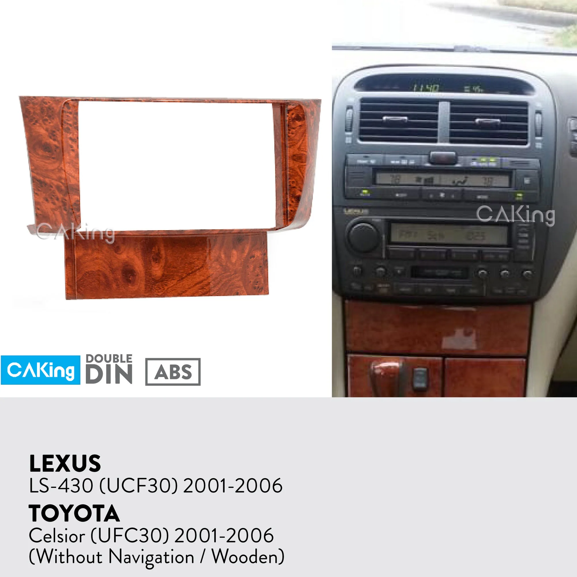 Fascia Radio Panel for Lexus LS430 LS-430 (UCF-30) ; Toyota Celsior (UFC30) 2001-2006 (Wooden) Dash Kit Facia Plate Adapter Trim