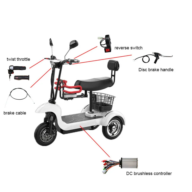 

Electric Tricycle Kits 24V/36V/48V 250W-1000W Escooter Accessories Brushless Controller Accelerator Brakes Kit