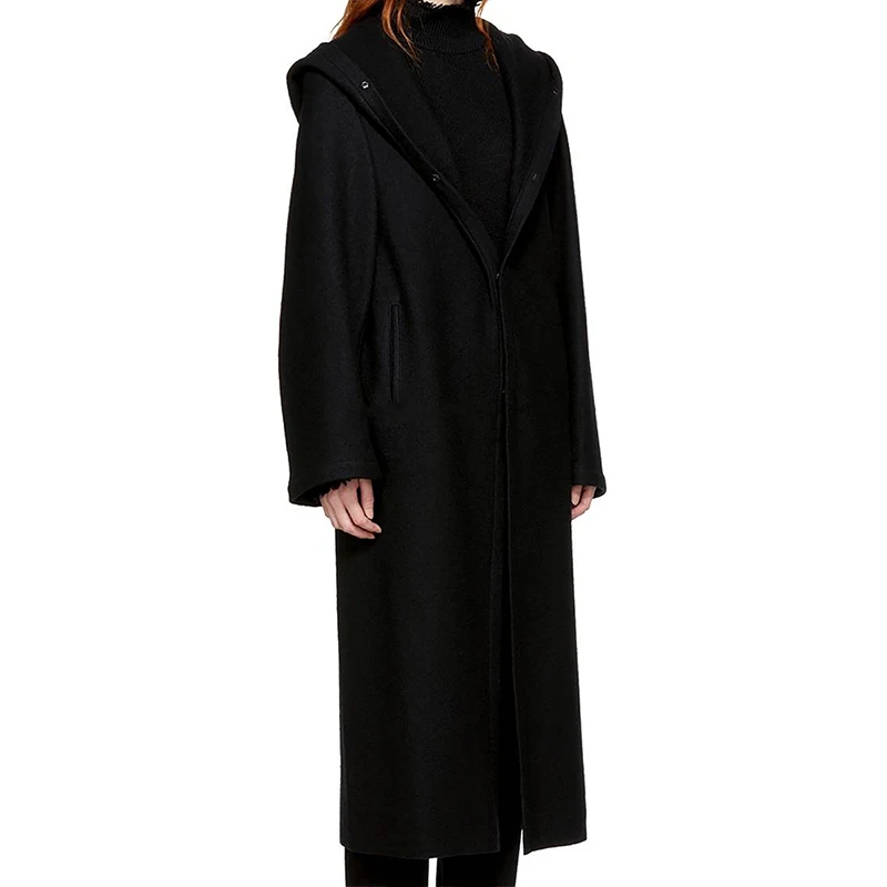 2019 autumn and winter new super long hooded woolen coat thicken woolen coat Europe and the United States over the knee long tid