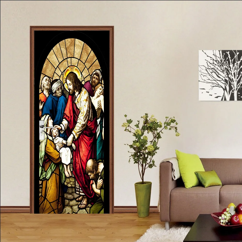 3D creative Jesus religion door stickers wall stickers self-adhesive waterproof removable