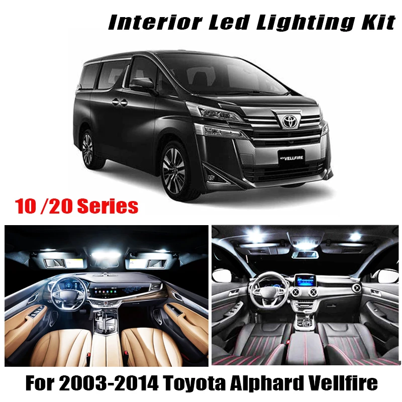 Perfect White Error Free LED bulb interior dome + License plate light kit For 2003-2014 Toyota Alphard Vellfire 10 20 Series