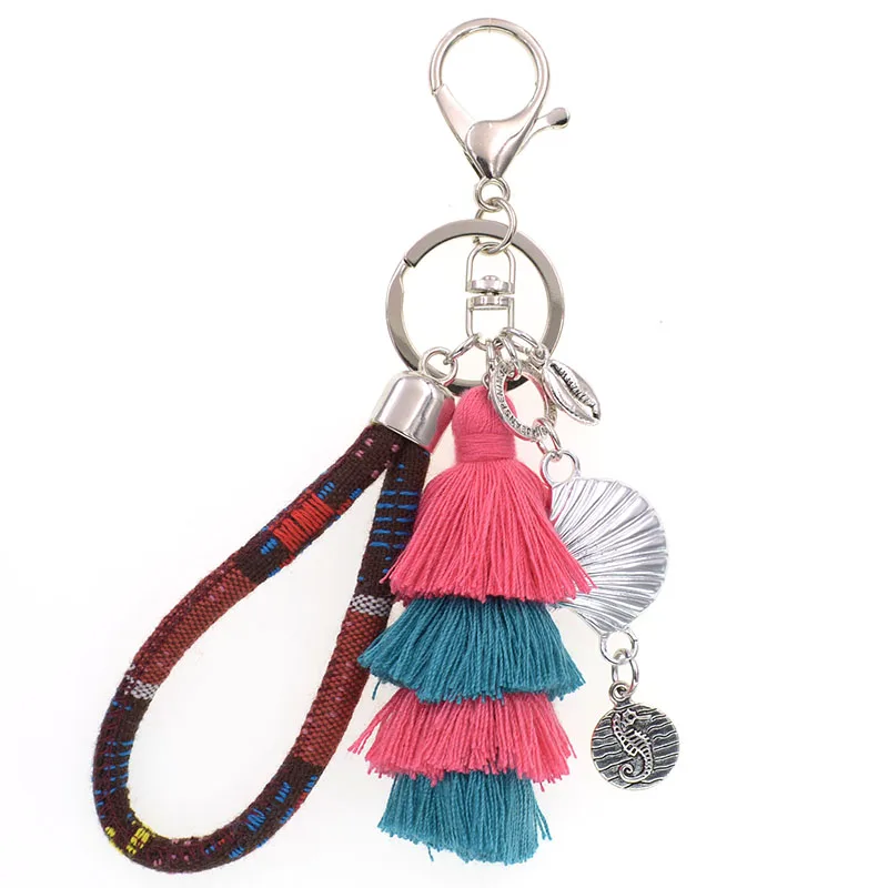 WELLMORE bohemia Key Chains handmade shell with long tassel alloy Key Chain Girl Bag Keychain fashion jewelry dropshipping