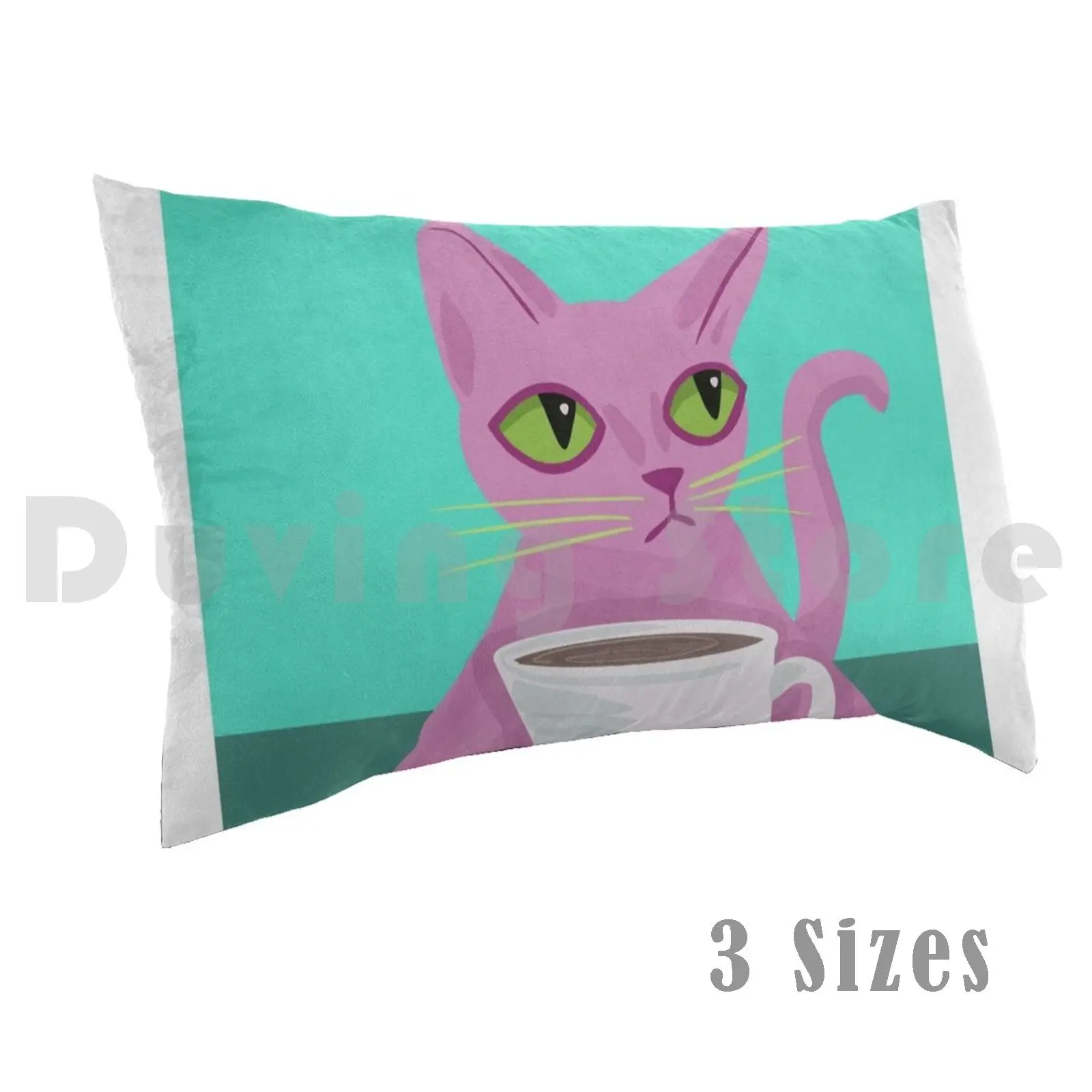 Coffee Cat Pillow Case 20*30 Inch Coffee Cat Pink Tea Kitten Kitty Morning Pastel Barista Coffee Shop Cafe Drink