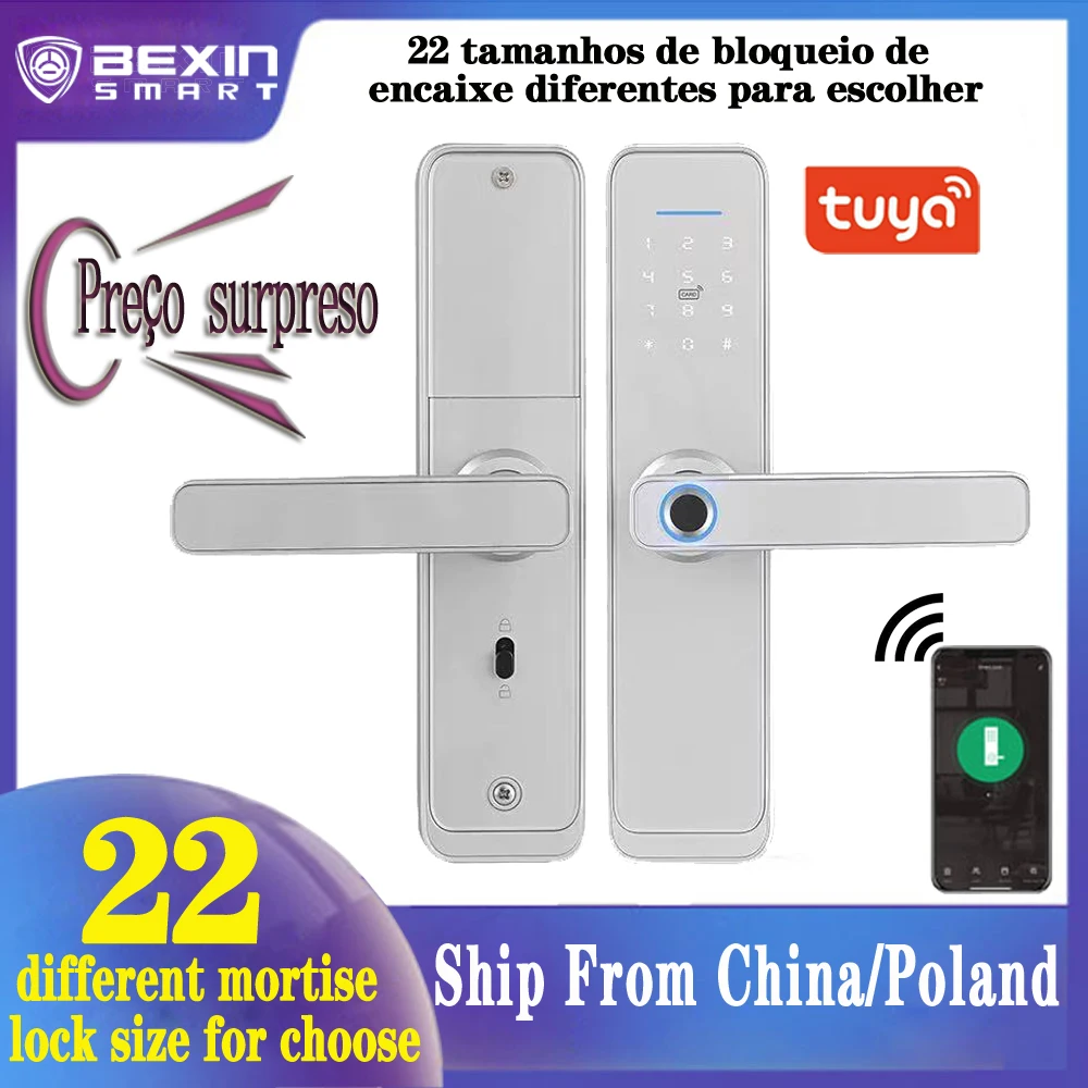 Tuya Silver Biometric Fingerprint Security Intelligent Smart WiFi APP Password Electronic Door Lock