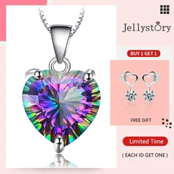Jellystory Fashion 925 Sterling Silver Necklace with Heart-shaped Topaz Gemstone Pendant for Women Wedding Party Gift Jewellery