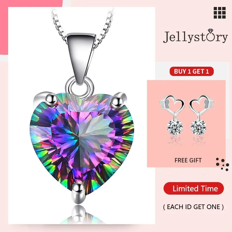 Jellystory Fashion 925 Silver Plating Necklace with Heart-shaped Topaz Gemstone Pendant for Women Wedding Party Gift Jewellery