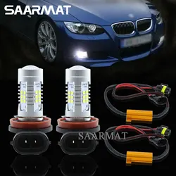 Pair 21-SMD LED Bulbs H8 H9 H11  Fog Light DRL Daytime Running Lamp + Canbus Decoders FOR BMW E71 X6 E70 X5 E83 F25 X3