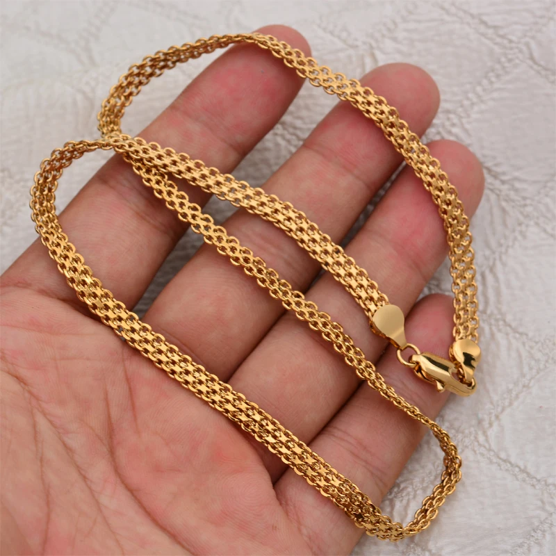 Dubai Arab Gold Color necklace For Man Women Tone Snake Chain Miami Cuba Link with Round Box and Wheat Chains Choker Jewelry