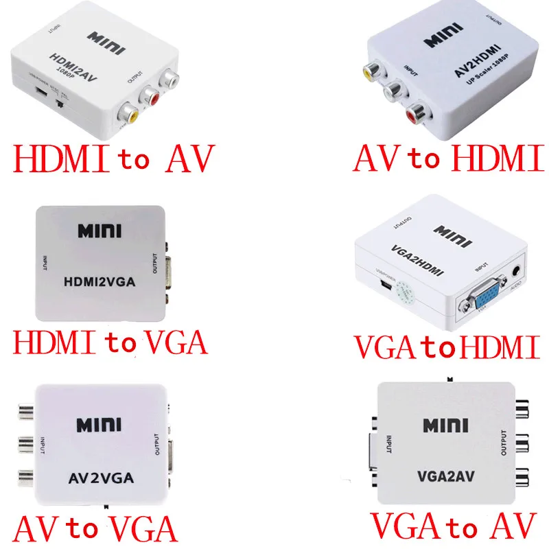 Mini HD AV to VGA Video Converter  to VGA AV2HDMI-compatible Video Converter Conversor with 3.5mm Audio to PC HDTV Converter