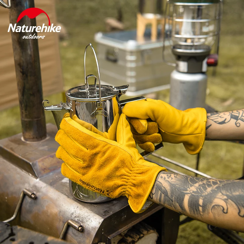 Imagem -02 - Naturehike-camping Work Leather Gloves Isolamento Térmico Resistente ao Desgaste Cozinhar Proteção para as Mãos Corte de Lenha