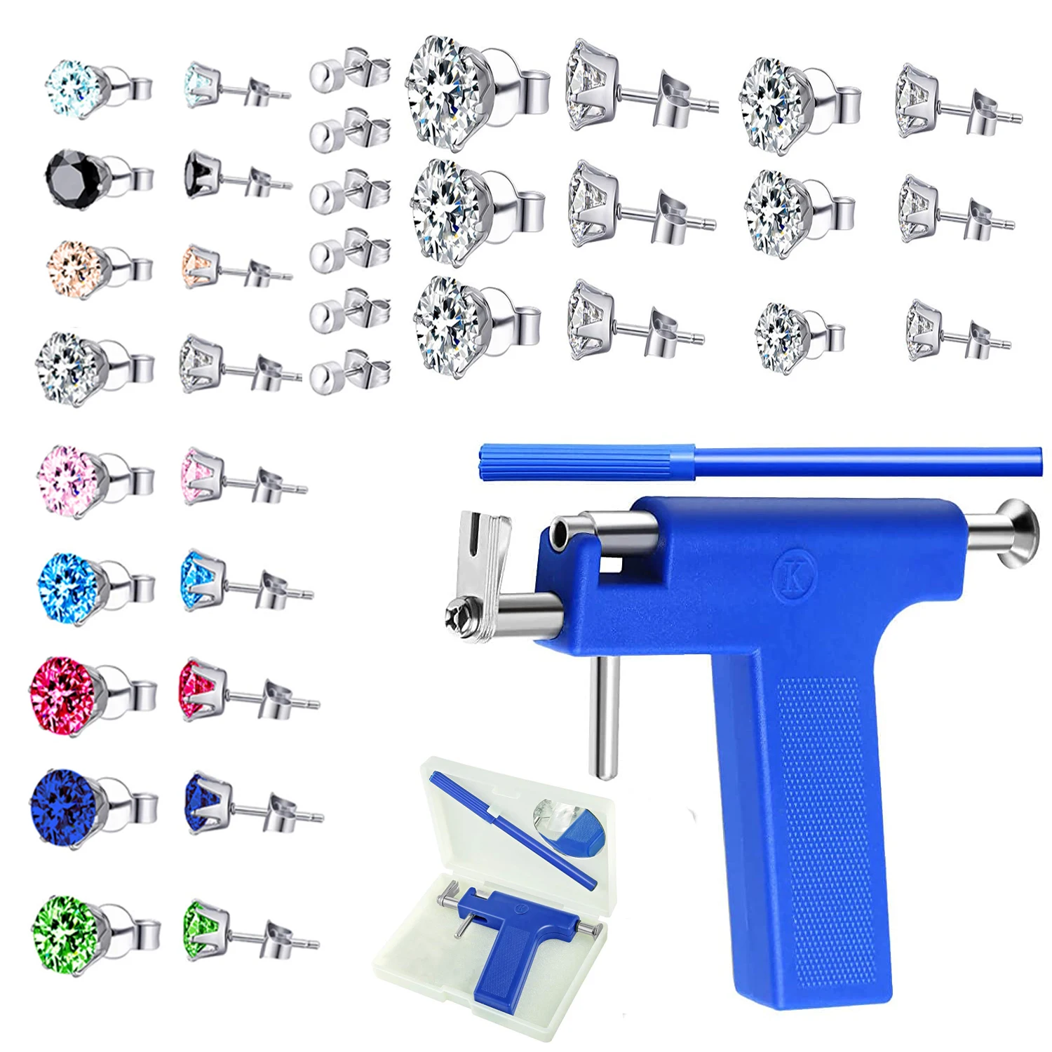 

Ear Piercing Gun Tool Set Stainless steel Crystal Stud Earring Ear Nose Navel Safety Piercing Machines Pierce Body Piercing Gun