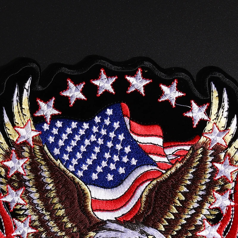 High Quality Exquisite USA Eagle Flag Embroidery Patches for Jacket Back Vest Motorcycle Club Biker Clothes Appliques Stickers