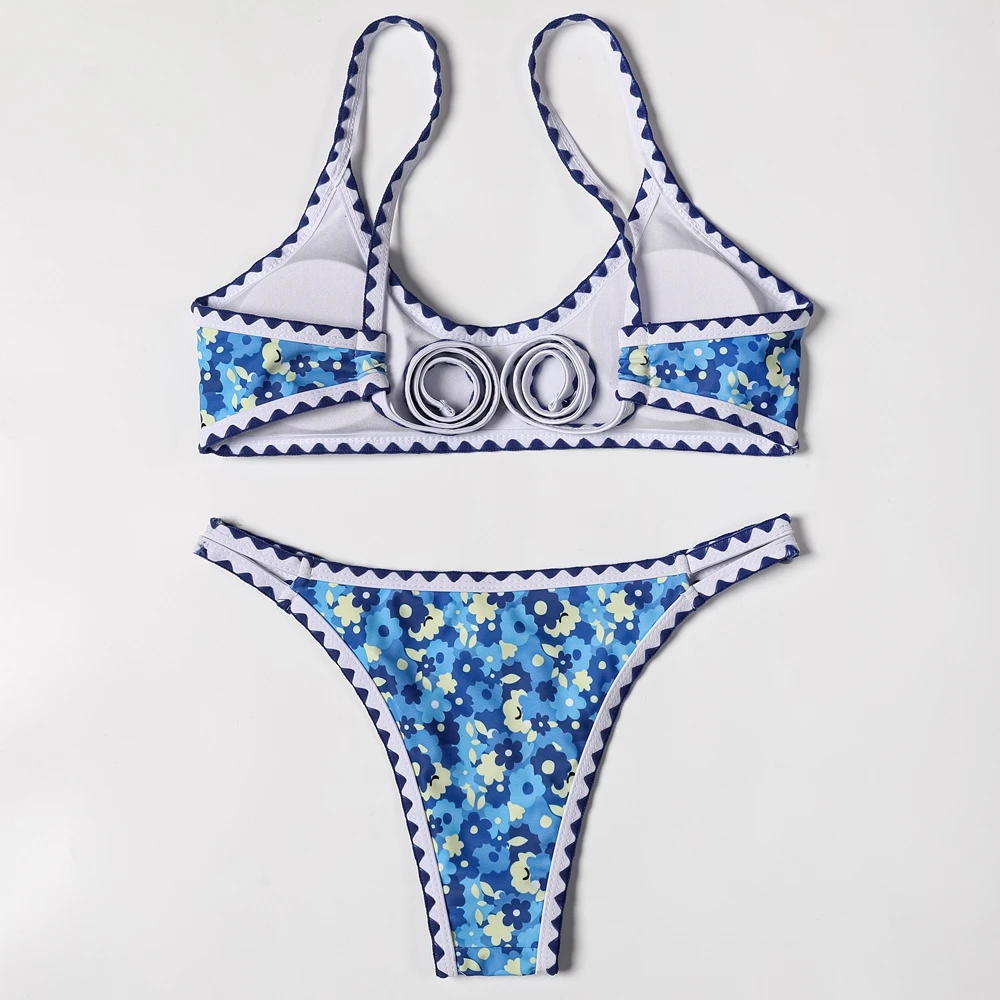 ZTVitality Swimwear Women 2022 New Arrival Print Whip Stitch Sexy Bikini Padded Bra Mid Waist Bandgae Swimsuit Brazilian Biquini