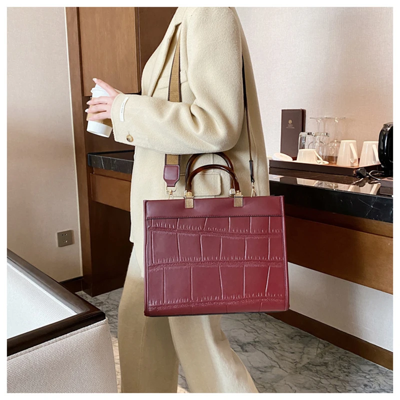 Retro Stone Pattern Large Briefcase for Business Women 2021 Famous Brand Top-handle Bag Luxury Designer Exquisite Tote Bag Femme