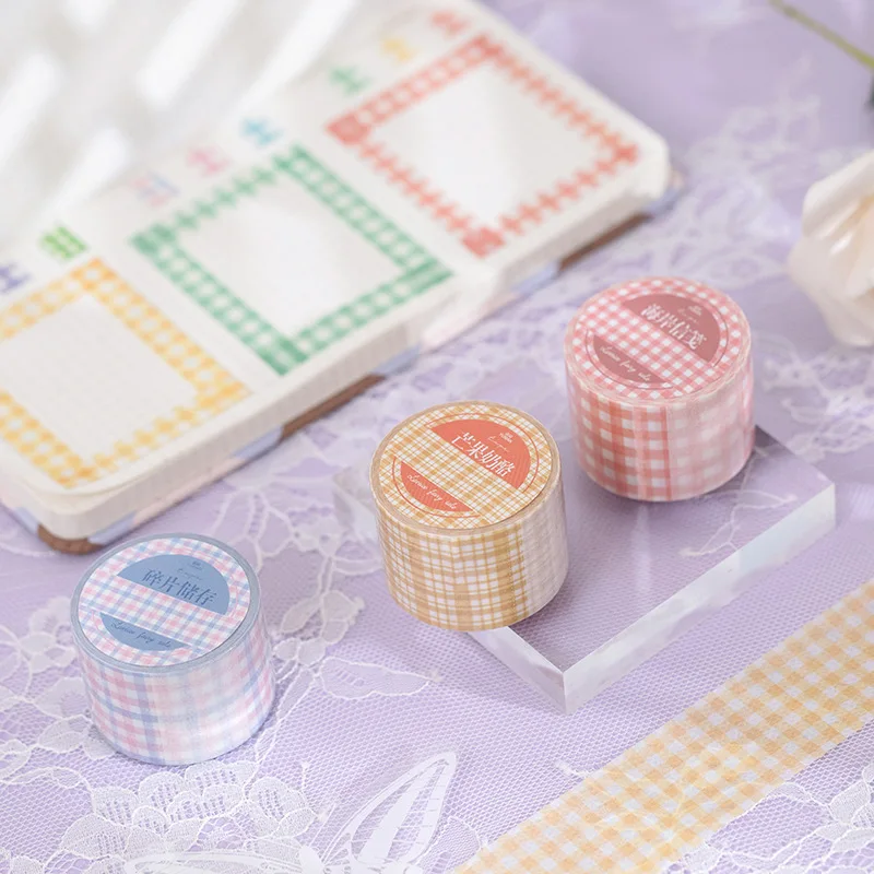 Cute Solid Color Grid Washi Tape Decorative Masking Tape Diary Scrapbooking Adhesive Tape School Supplies Kawaii Stationery