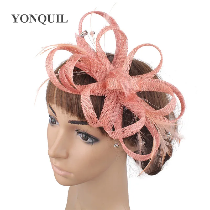 Tocado de boda elegante para mujer, tocado de Sinamay, pasador de pelo, plumas de lujo, accesorios para el cabello para mujer